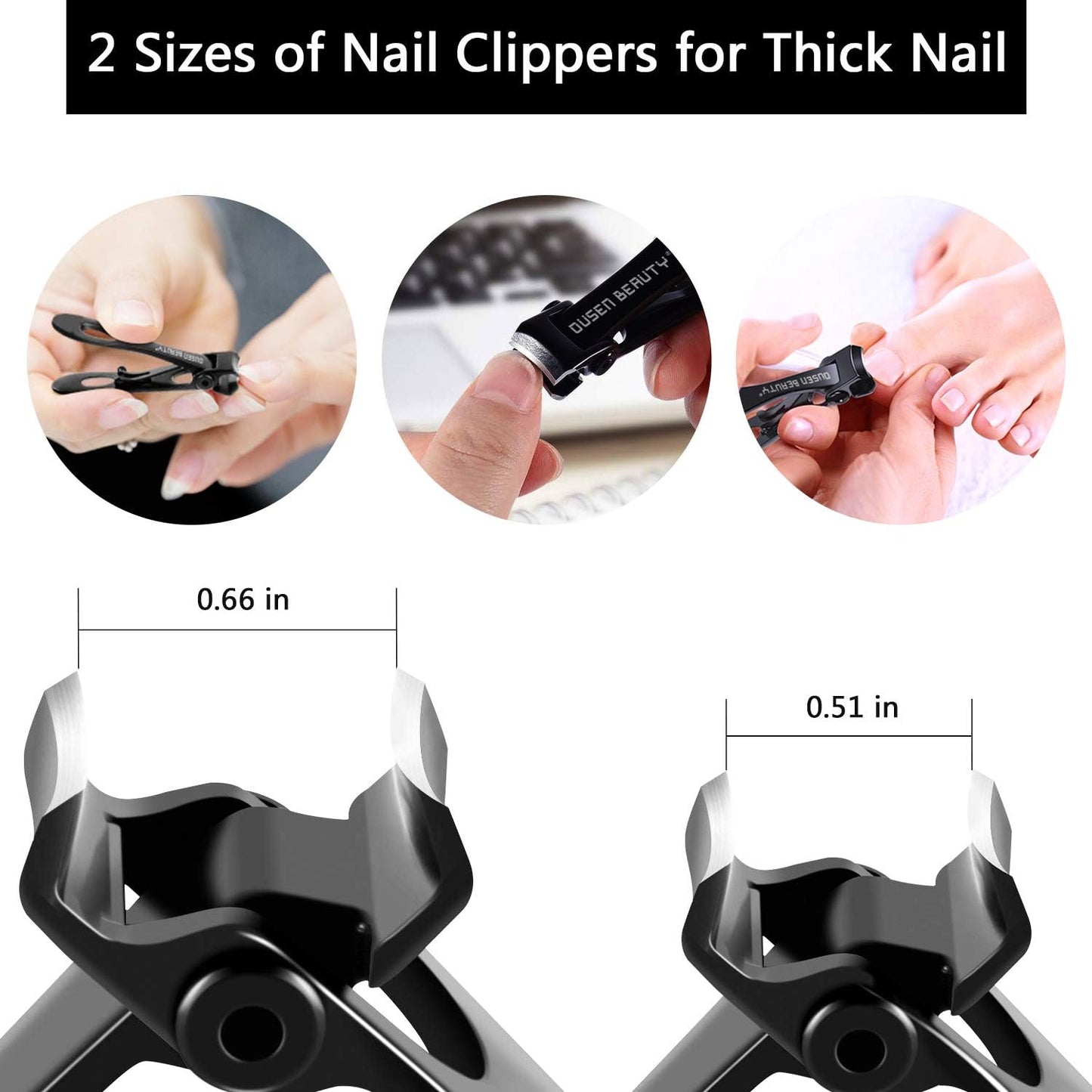 Nail Clippers for Thick Nails, Extra Wide Jaw Opening Nail Cutter for Thick Toenails, Stainless Steel Finger & Toe Nail Clipper with Nail File 3 Pcs Set for Seniors & Adult & Men & Women