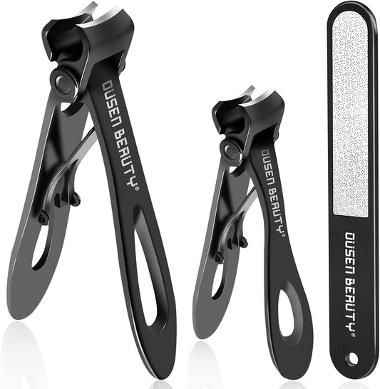 Nail Clippers for Thick Nails, Extra Wide Jaw Opening Nail Cutter for Thick Toenails, Stainless Steel Finger & Toe Nail Clipper with Nail File 3 Pcs Set for Seniors & Adult & Men & Women